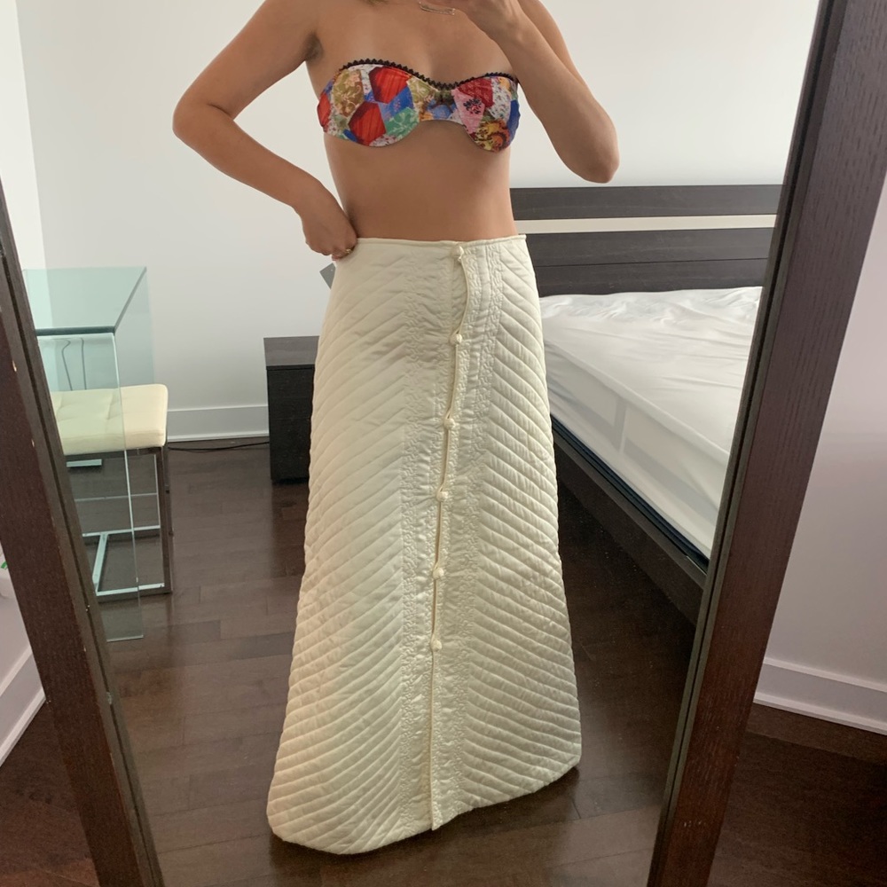 Unique retro maxi skirt upcycled from a vintage cream color padded blanket